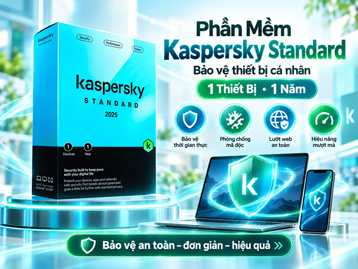 Bản quyền phần mềm Phần Mềm Diệt Virus Kaspersky Standard (1 Thiết Bị - 1 Năm) chính hãng