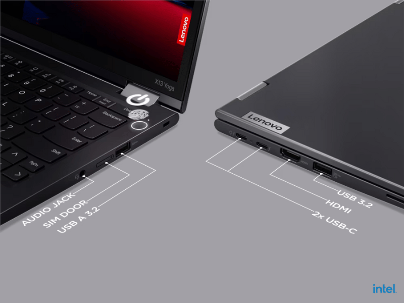 Lenovo Thinkpad X13 Yoga Gen 3 sẵn sàng kết nối với các thiết bị ngoại vi khác thông qua cổng Bluetooth tiện lợi và kết nối Wifi mạnh mẽ với khả năng thu tín hiệu tốt. Ngoài ra còn có các cổng kết nối vật lý cho nhiều thiết bị ngoại vi khác cùng cổng kết nối: 2 cổng Thunderbolt 4/USB 4 (Display Port 2.0, PD), 1 cổng USB 3.2 Gen 1, 1 cổng USB, USB 3.2 Gen 1 (always on) ) , 1 cổng HDMI (4K/60Hz), 1 giắc cắm tai nghe/micrô 3,5 mm.