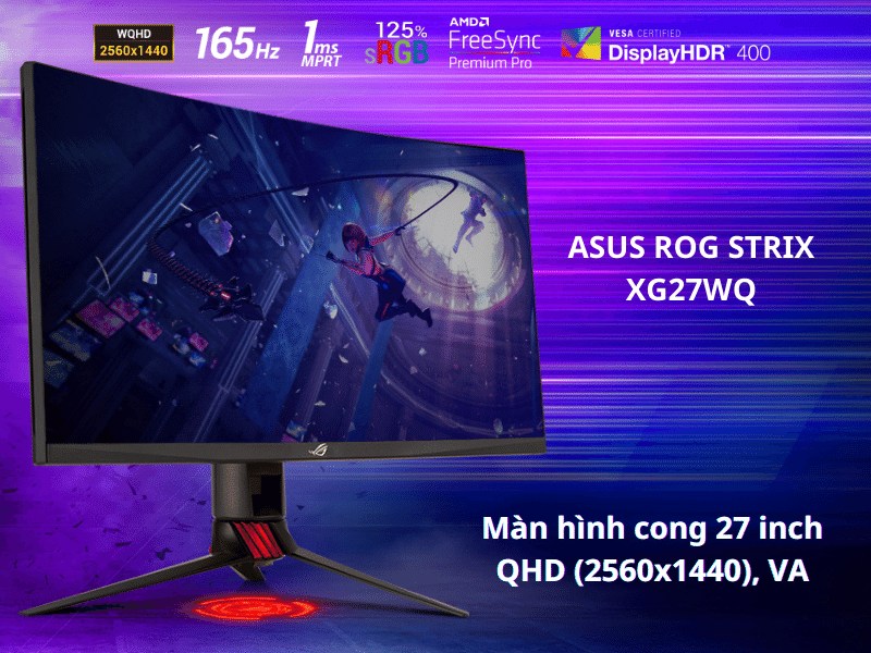 M&agrave;n h&igrave;nh cong Asus ROG Strix XG27WQ 27 inch/ QHD/ VA/ 165Hz/ 1ms