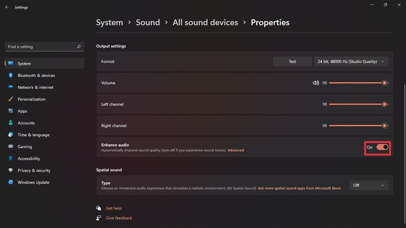 Cách bật Enchance Audio