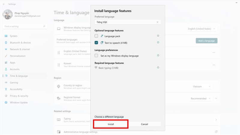 C&aacute;ch c&agrave;i đặt tiếng việt cho windows 11
