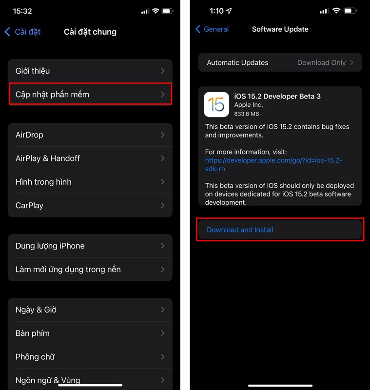 C&aacute;ch cập nhật ios 15.2 beta 3