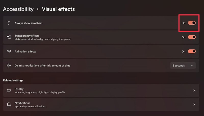 Cách hiển thị thanh cuộn trên windows 11