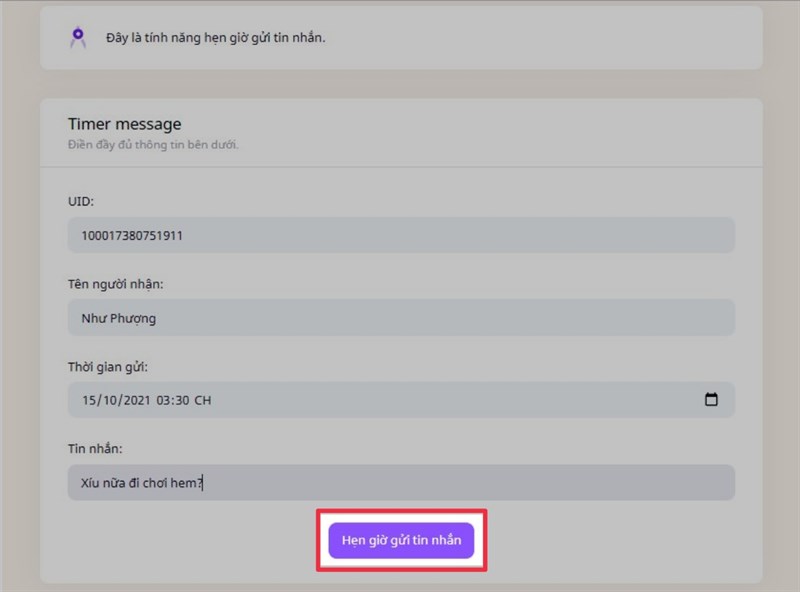 Cách lên lịch gửi tin nhắn trên mess