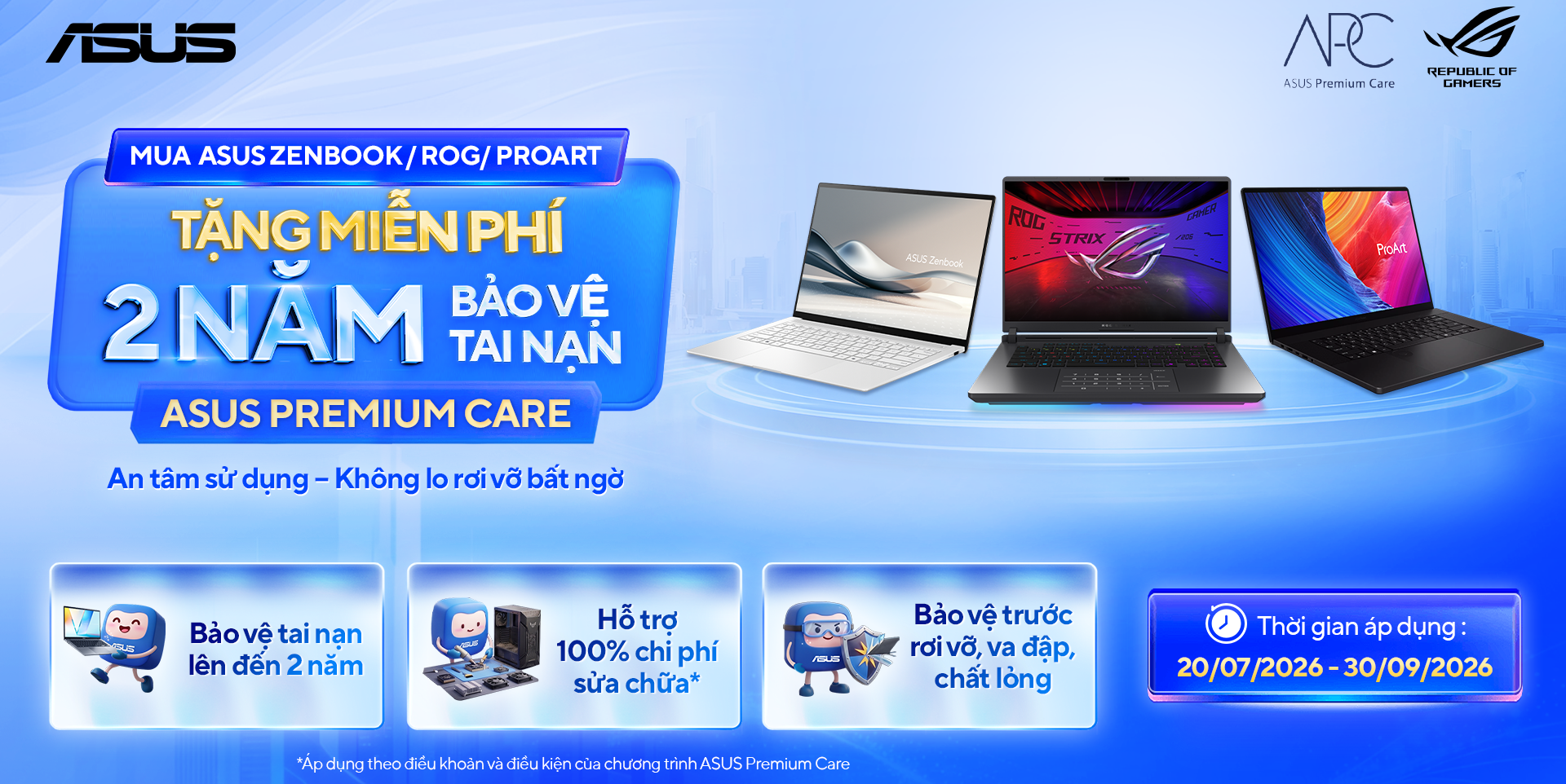 Tặng miễn phí 2 năm Bảo vệ tai nạn khi mua laptop Zenbook/ ROG/ ProArt tại Thanh Hương Technology