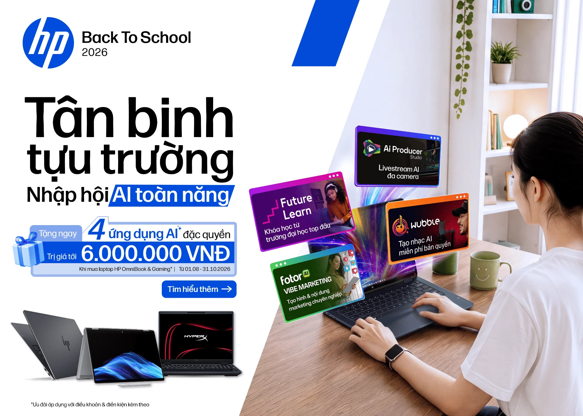 Nhận ngay 4 ứng dụng AI trị giá đến 6 triệu đồng khi mua laptop HP OmniBook hoặc HP Gaming tại Thanh Hương Technology